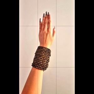 Wooded Beaded Statement Cuff bracelet